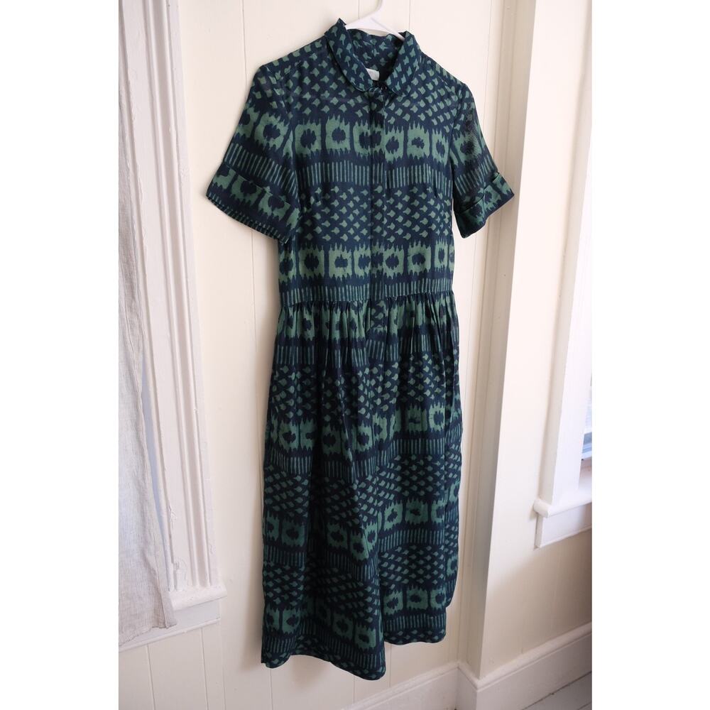 Toast Womens Ikat Shirt Dress Sz 6 Block Print Cotton Silk Minimalist Cottage - Picture 8 of 14
